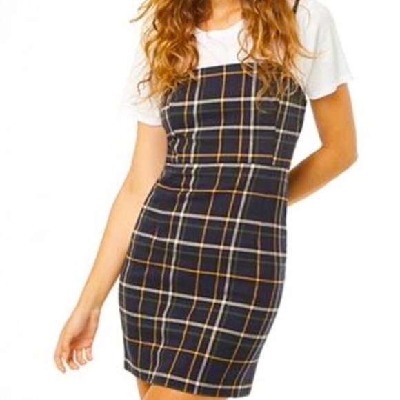Forever 21 Navy Plaid Jumper Dress, L - Picture 9 of 9